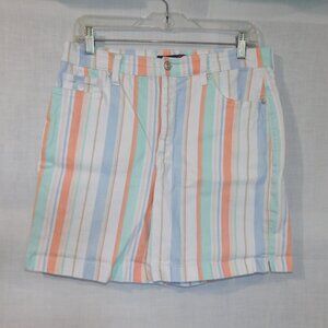 Gloria Vanderbilt Womens 10 AMANDA High waisted Pastel Striped Shorts Flat Front